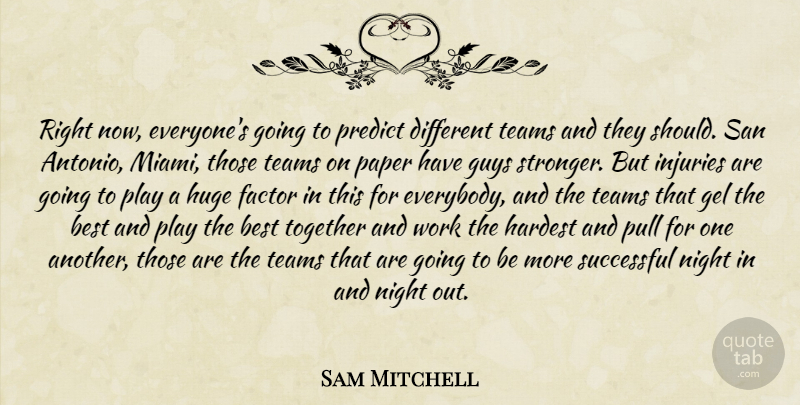 Sam Mitchell Quote About Best, Factor, Gel, Guys, Hardest: Right Now Everyones Going To...
