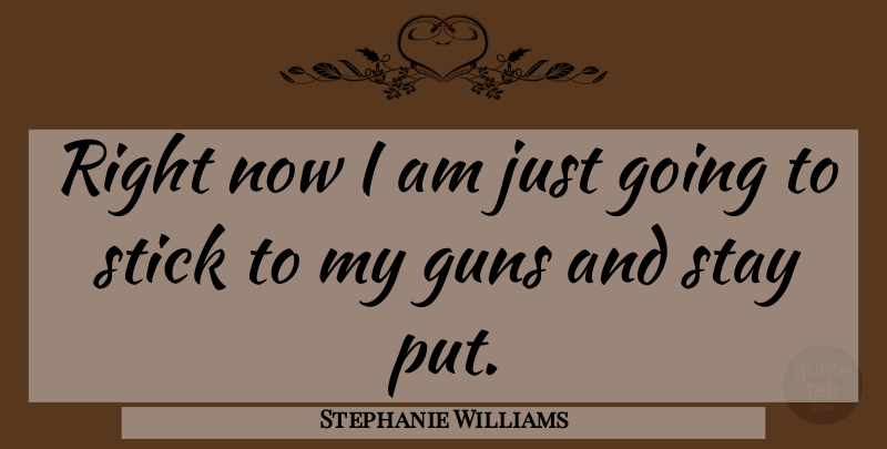 Stephanie Williams Quote About Guns, Stay, Stick: Right Now I Am Just...