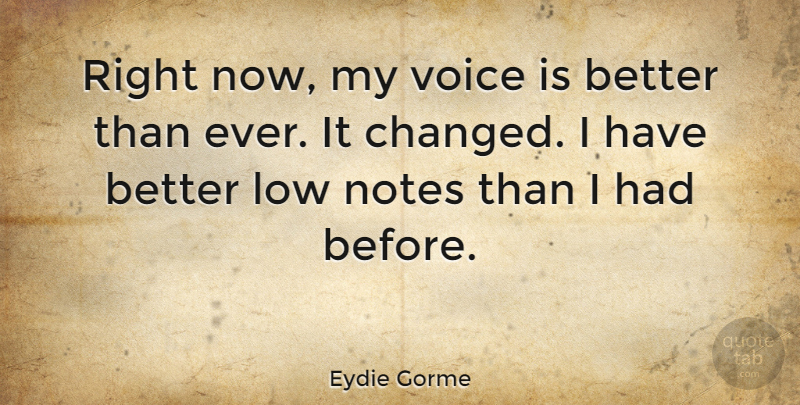 Eydie Gorme Quote About Voice, Lows, Notes: Right Now My Voice Is...