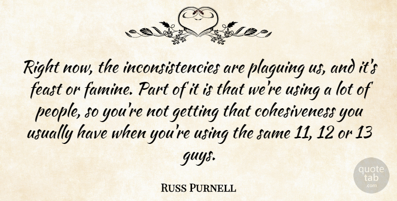 Russ Purnell Quote About Feast, Using: Right Now The Inconsistencies Are...