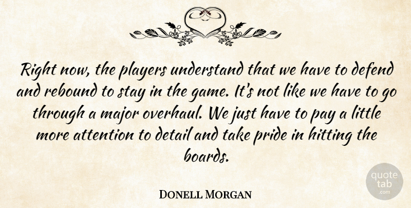 Donell Morgan Quote About Attention, Defend, Detail, Hitting, Major: Right Now The Players Understand...