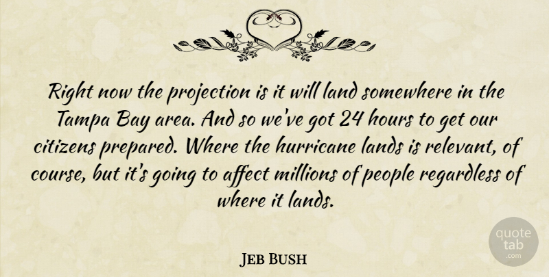 Jeb Bush Quote About Affect, Bay, Citizens, Hours, Hurricane: Right Now The Projection Is...