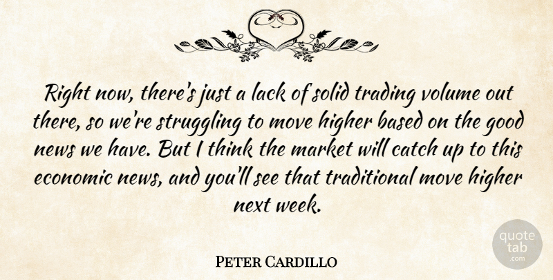 Peter Cardillo Quote About Based, Catch, Economic, Good, Higher: Right Now Theres Just A...