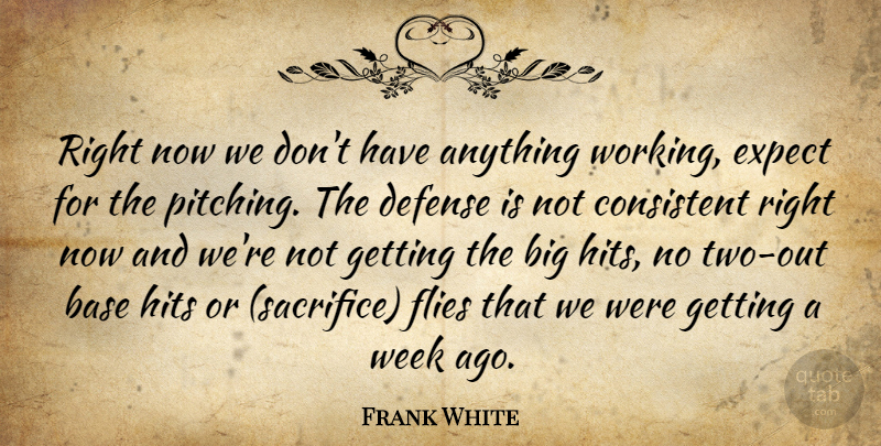 Frank White Quote About Base, Consistent, Defense, Expect, Flies: Right Now We Dont Have...