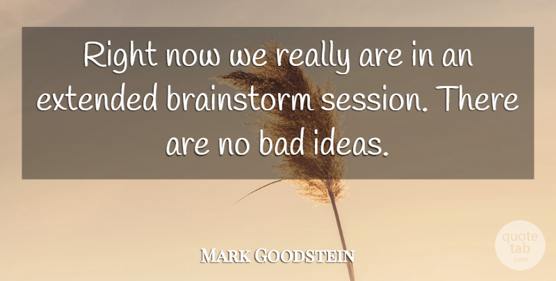 Mark Goodstein Quote About Bad, Brainstorm, Extended, Ideas: Right Now We Really Are...