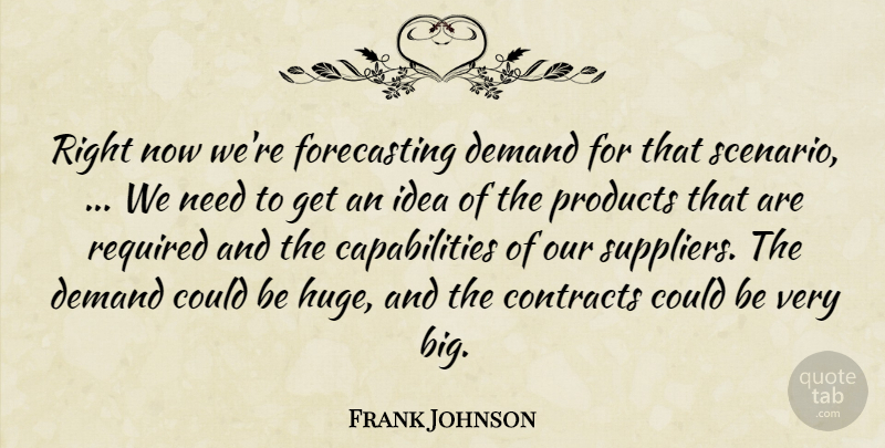 Frank Johnson Quote About Contracts, Demand, Products, Required: Right Now Were Forecasting Demand...
