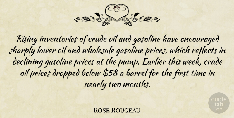 Rose Rougeau Quote About Barrel, Below, Crude, Declining, Dropped: Rising Inventories Of Crude Oil...