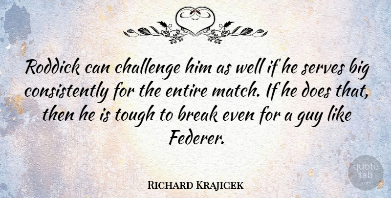 Richard Krajicek Quote About Break, Dutch Athlete, Entire, Guy, Serves: Roddick Can Challenge Him As...