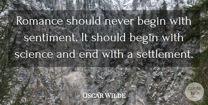 Oscar Wilde Quote About Romance, Ends, Should: Romance Should Never Begin With...
