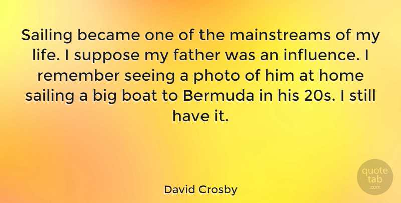 David Crosby Quote About Father, Home, Sailing: Sailing Became One Of The...