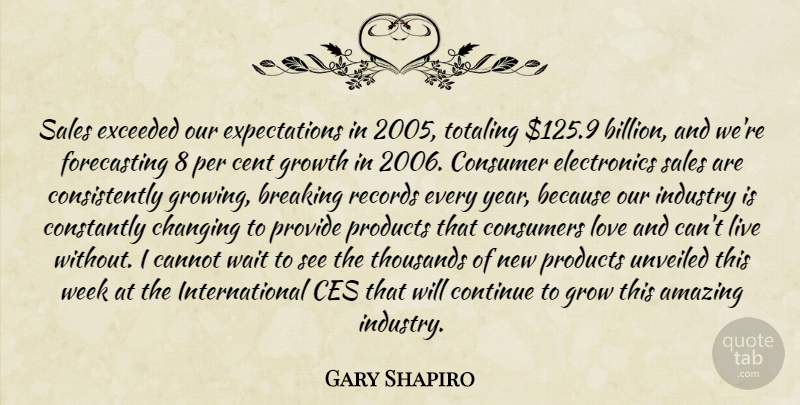 Gary Shapiro Quote About Amazing, Breaking, Cannot, Cent, Changing: Sales Exceeded Our Expectations In...