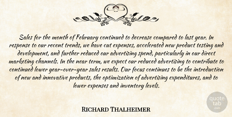 Richard Thalheimer Quote About Advertising, Compared, Continued, Continues, Contribute: Sales For The Month Of...