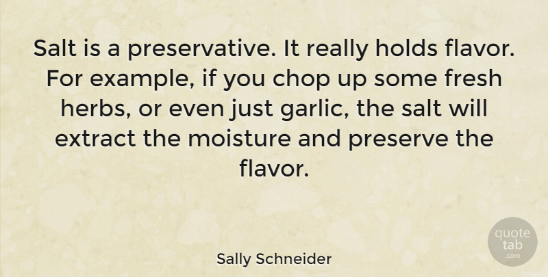 Sally Schneider Quote About Chop, Extract, Holds, Preserve: Salt Is A Preservative It...