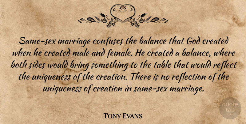 Tony Evans Quote About Sex, Reflection, Balance: Same Sex Marriage Confuses The...