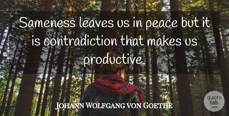Johann Wolfgang von Goethe Quote About Contradiction, Productivity, Productive: Sameness Leaves Us In Peace...