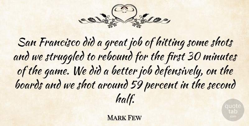 Mark Few Quote About Boards, Francisco, Great, Hitting, Job: San Francisco Did A Great...