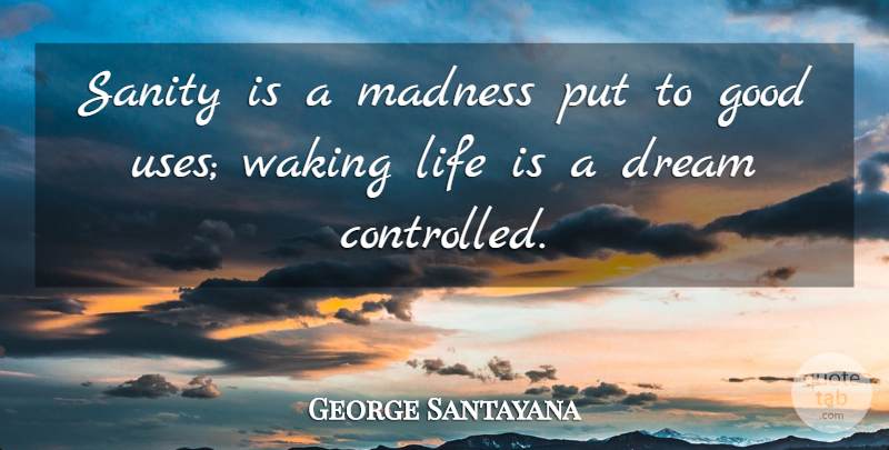 George Santayana Quote About Dream, Good, Life, Madness, Sanity: Sanity Is A Madness Put...