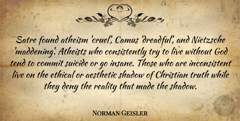 Norman Geisler Quote About Christian, Suicide, Atheist: Satre Found Atheism Cruel Camus...