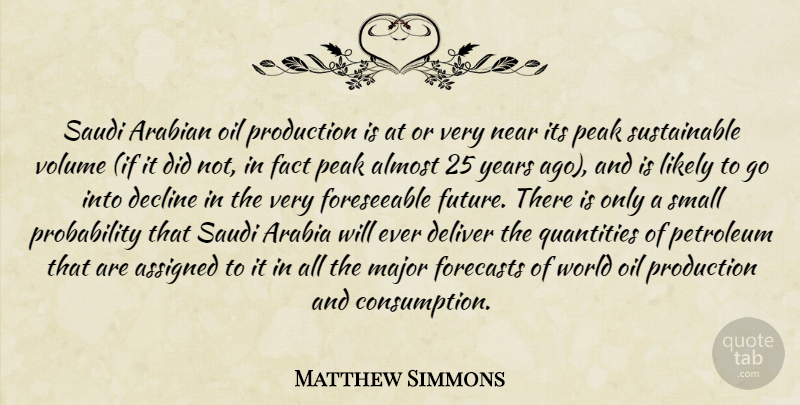 Matthew Simmons Quote About Years, Oil, Saudi Arabia: Saudi Arabian Oil Production Is...