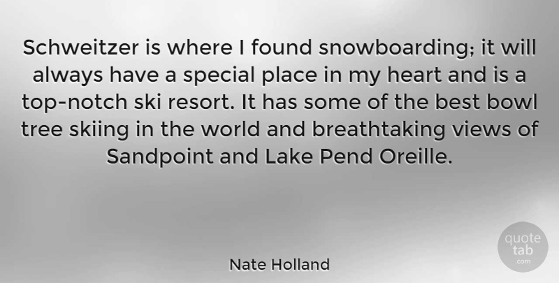Nate Holland Quote About Best, Bowl, Found, Lake, Ski: Schweitzer Is Where I Found...