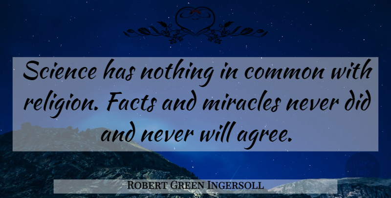 Robert Green Ingersoll Quote About Common, Facts, Religion, Science: Science Has Nothing In Common...
