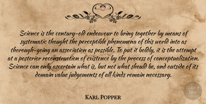 Karl Popper Quote About Mean, Science, Judgement: Science Is The Century Old...