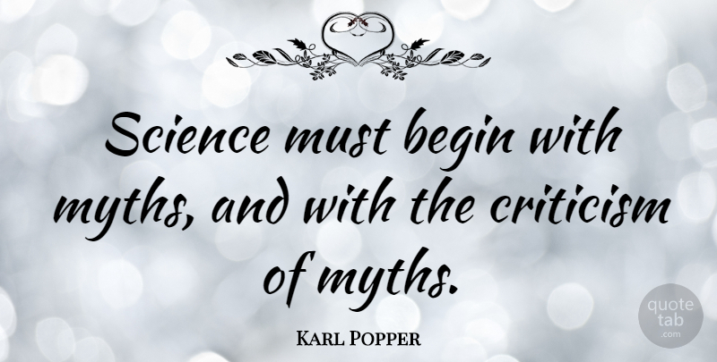 Karl Popper Quote About Criticism, Myth: Science Must Begin With Myths...