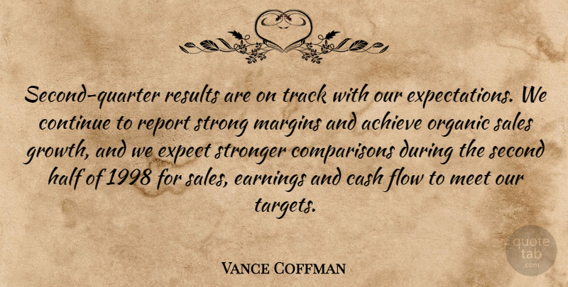 Vance Coffman Quote About Achieve, Cash, Continue, Earnings, Expect: Second Quarter Results Are On...