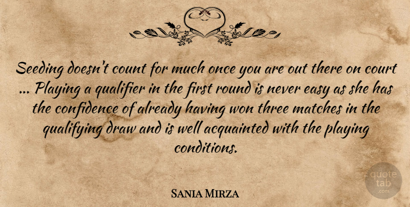 Sania Mirza Quote About Acquainted, Confidence, Count, Court, Draw: Seeding Doesnt Count For Much...
