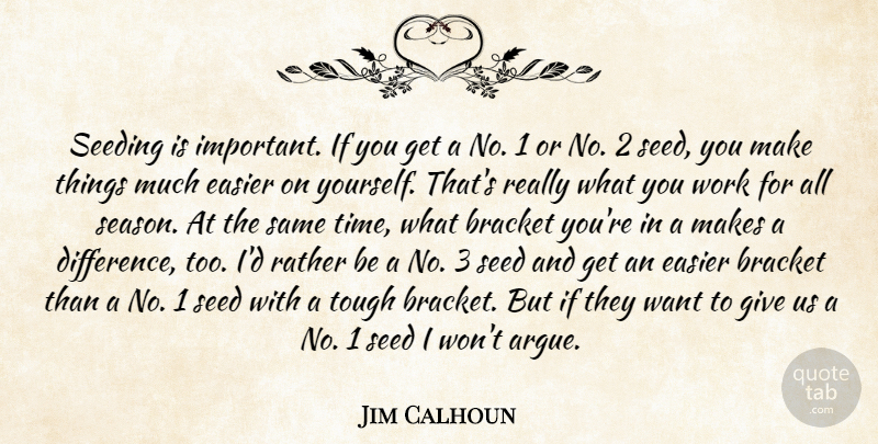 Jim Calhoun Quote About Bracket, Easier, Rather, Seed, Tough: Seeding Is Important If You...
