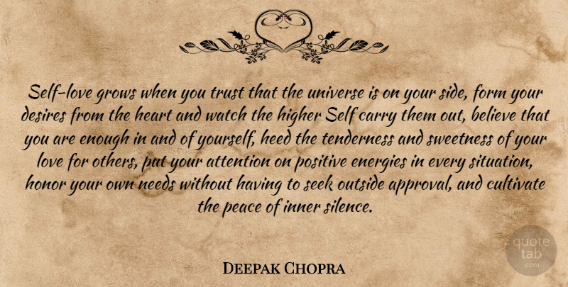 Deepak Chopra Quote About Believe, Heart, Self: Self Love Grows When You...