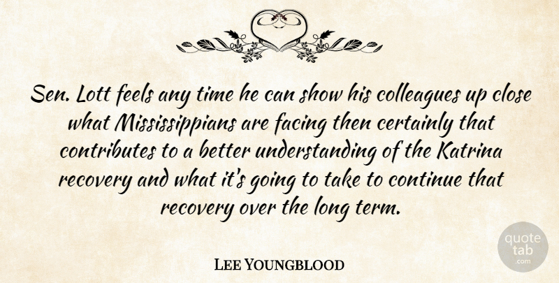 Lee Youngblood Quote About Certainly, Close, Colleagues, Continue, Facing: Sen Lott Feels Any Time...