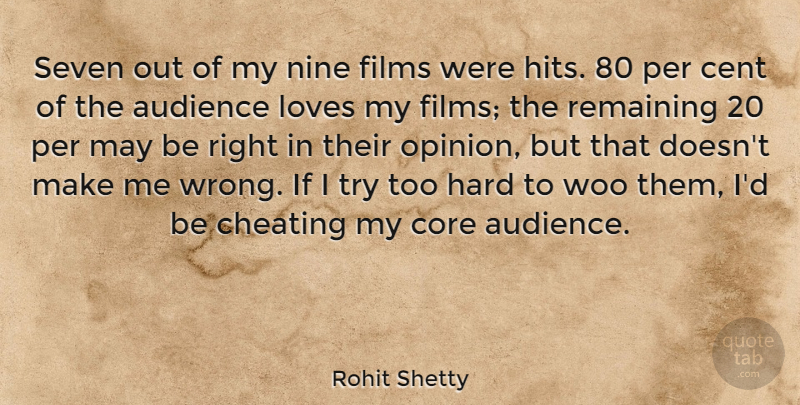 Rohit Shetty Quote About Audience, Cent, Core, Films, Hard: Seven Out Of My Nine...