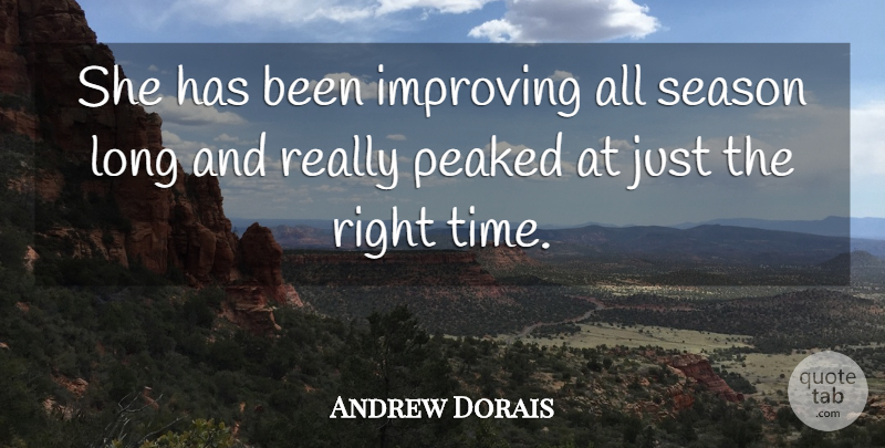 Andrew Dorais Quote About Improving, Peaked, Season: She Has Been Improving All...