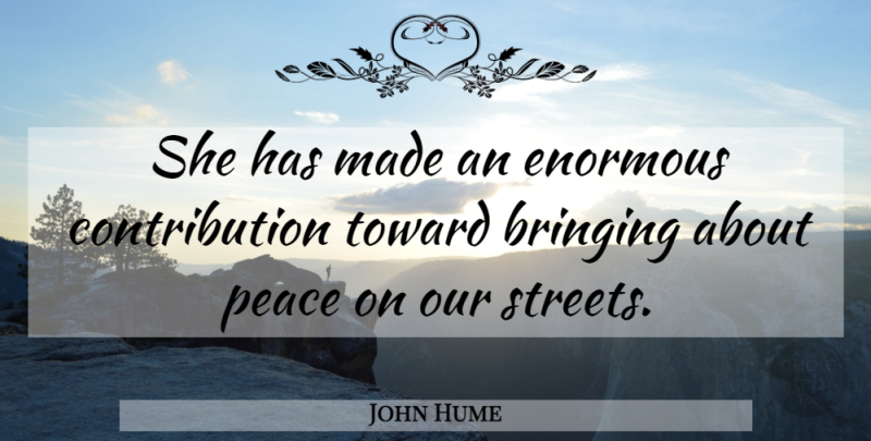 John Hume Quote About Bringing, Enormous, Peace, Toward: She Has Made An Enormous...