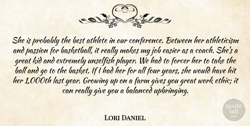 Lori Daniel Quote About Athlete, Balanced, Ball, Best, Easier: She Is Probably The Best...
