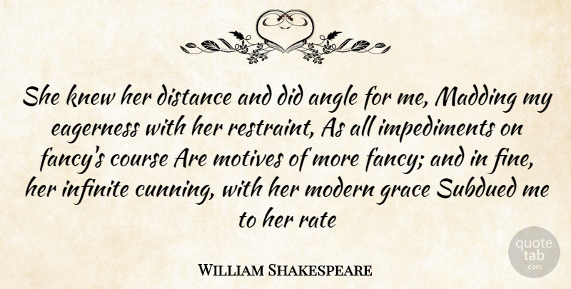 William Shakespeare Quote About Angle, Course, Distance, Eagerness, Grace: She Knew Her Distance And...