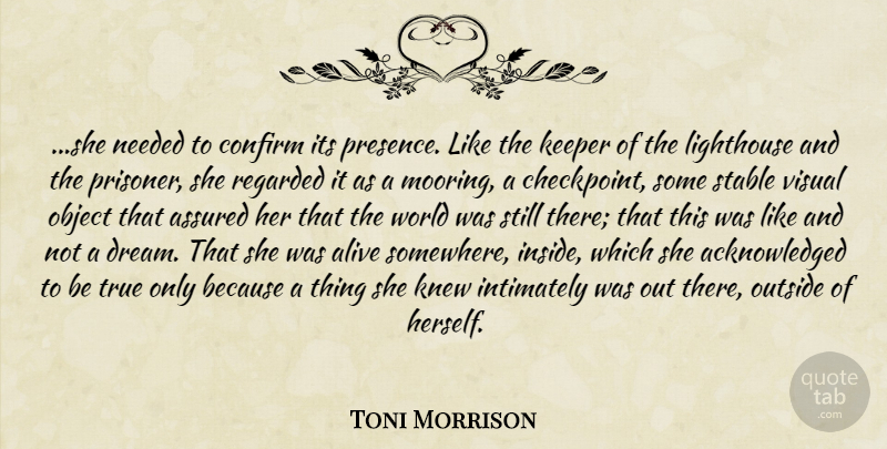 Toni Morrison Quote About Dream, Alive, World: She Needed To Confirm Its...