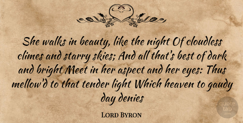 Lord Byron Quote About Love, Eye, Dark: She Walks In Beauty Like...