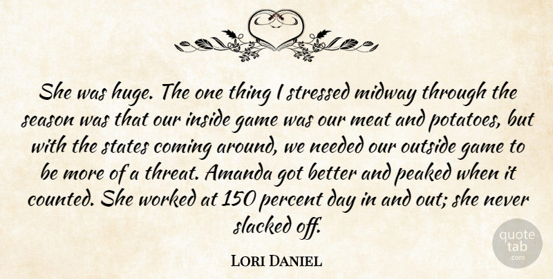 Lori Daniel Quote About Amanda, Coming, Game, Inside, Meat: She Was Huge The One...
