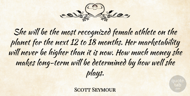 Scott Seymour Quote About Athlete, Determined, Female, Higher, Money: She Will Be The Most...