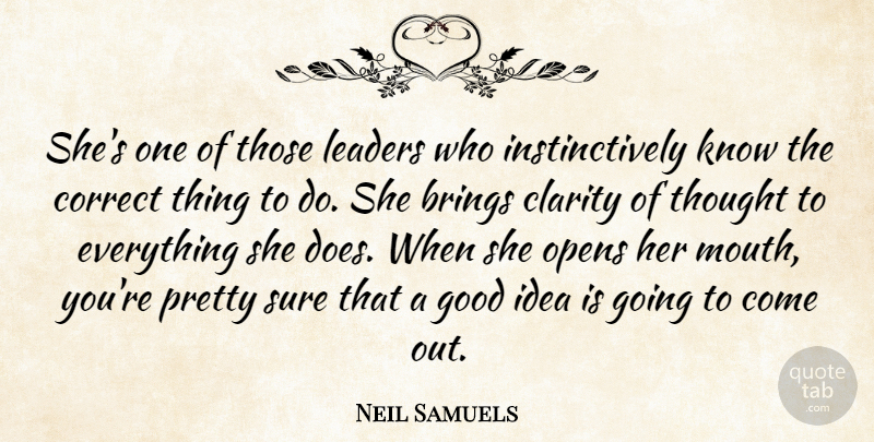 Neil Samuels Quote About Brings, Clarity, Correct, Good, Leaders: Shes One Of Those Leaders...