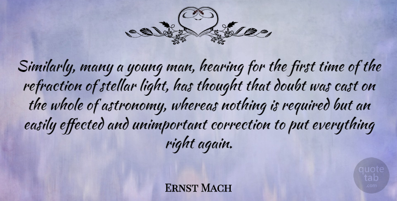 Ernst Mach Quote About Men, Light, Doubt: Similarly Many A Young Man...