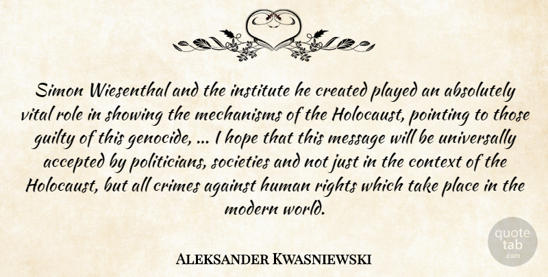 Aleksander Kwasniewski Quote About Absolutely, Accepted, Against, Context, Created: Simon Wiesenthal And The Institute...