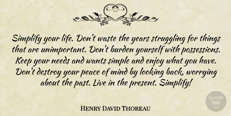 Henry David Thoreau Quote About Struggle, Past, Simple: Simplify Your Life Dont Waste...