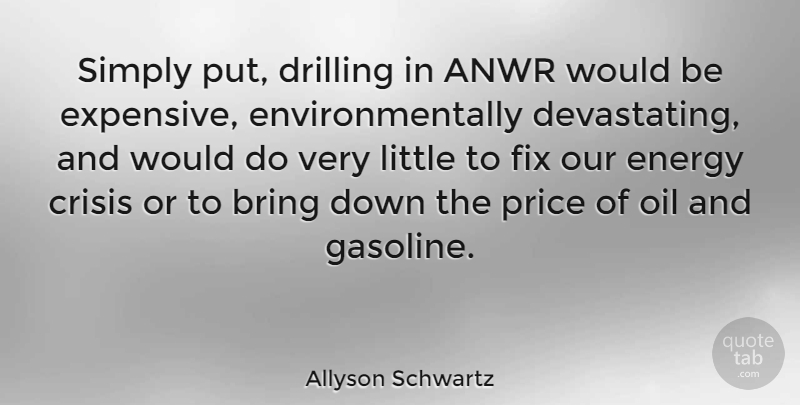 Allyson Schwartz Quote About Anwr, Bring, Drilling, Fix, Price: Simply Put Drilling In Anwr...