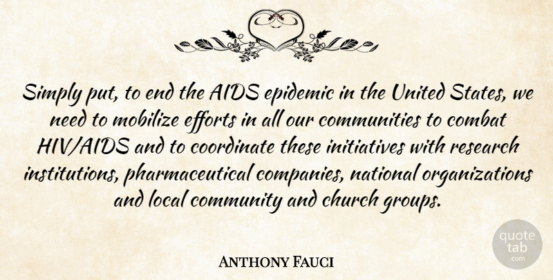 Anthony Fauci Quote About Aids, Church, Combat, Community, Coordinate: Simply Put To End The...