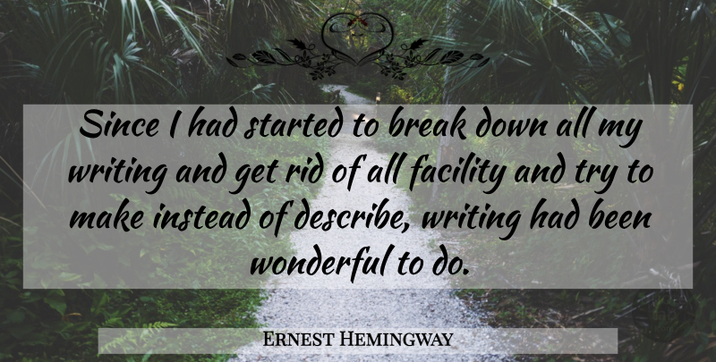 Ernest Hemingway Quote About Writing, Trying, Wonderful: Since I Had Started To...