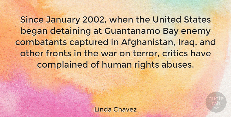Linda Chavez Quote About War, Rights, Iraq: Since January 2002 When The...