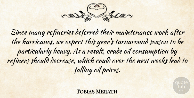 Tobias Merath Quote About Crude, Deferred, Expect, Falling, Lead: Since Many Refineries Deferred Their...